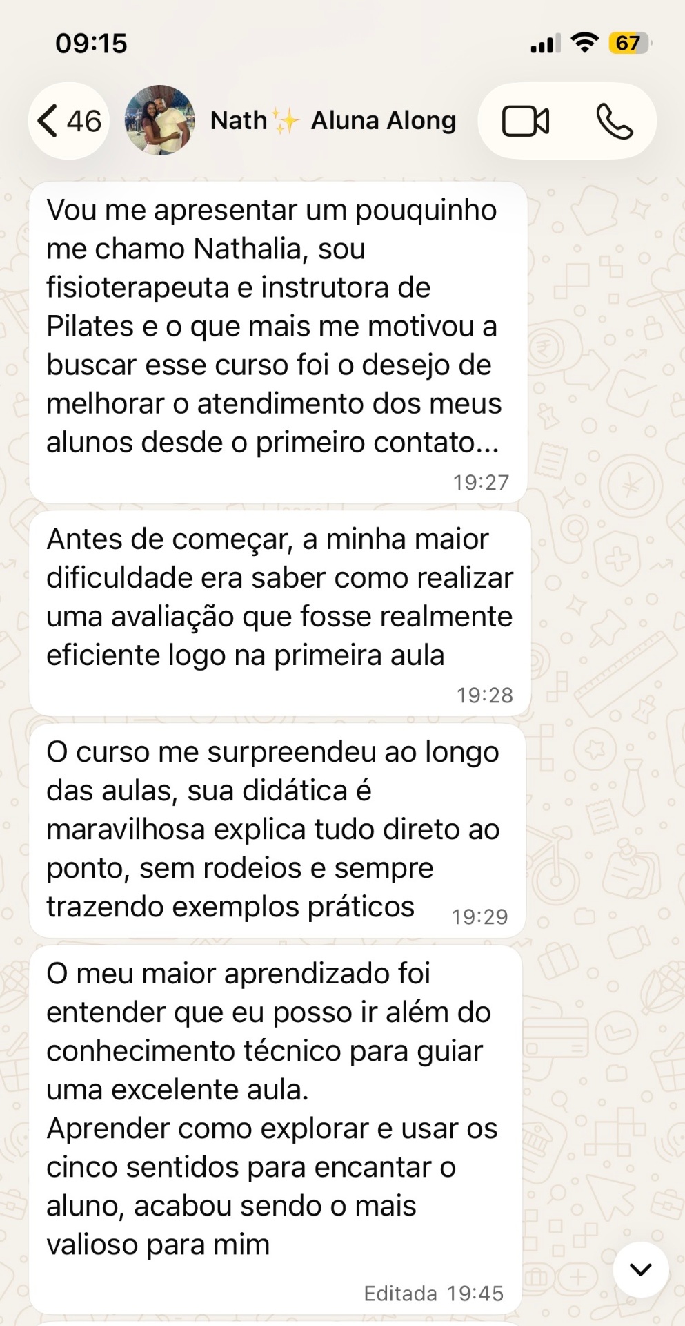 Depoimento real de aluna 1