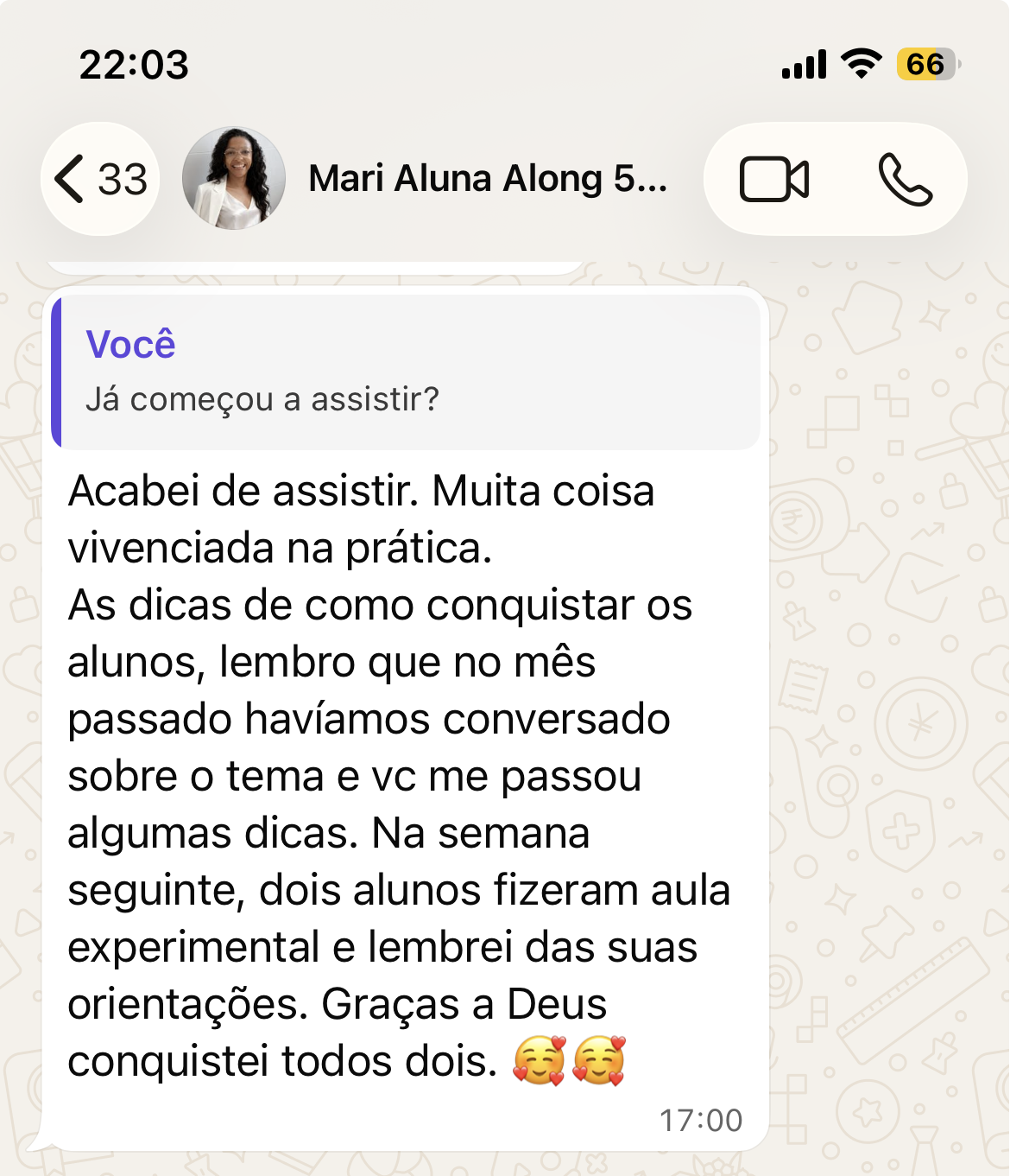 Depoimento real de aluna 3