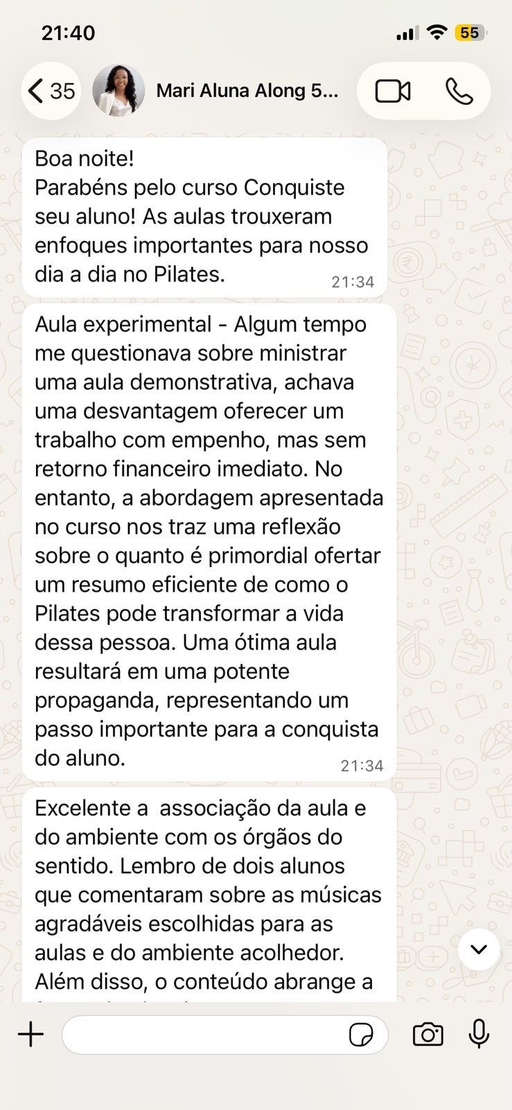 Depoimento real de aluna 5